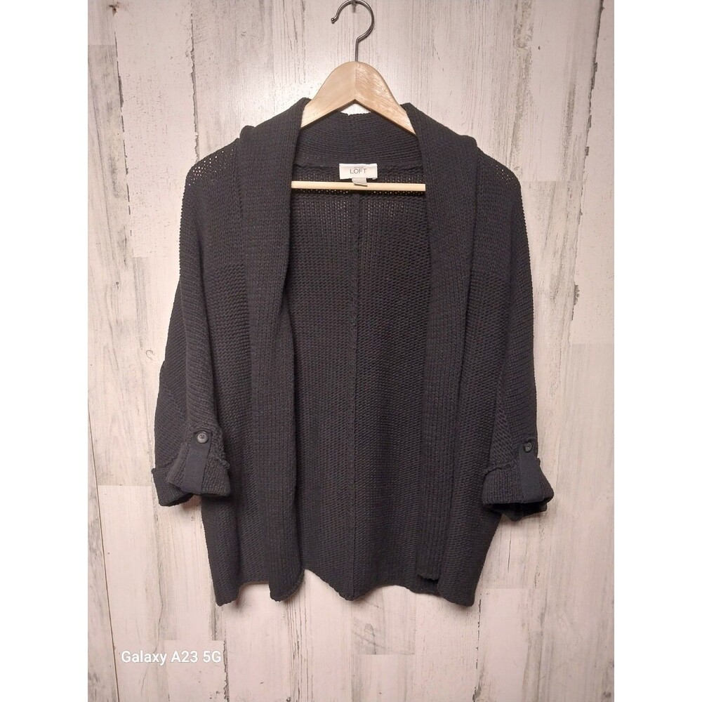 LOFT Women’s L/XL Black Open Front Cardigan Cotton